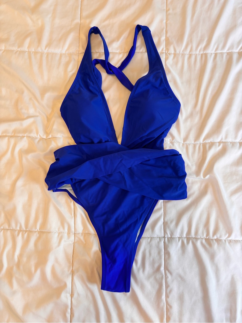 Cupshe Cobalt Blue One-Piece Swimsuit with Wrap Detail